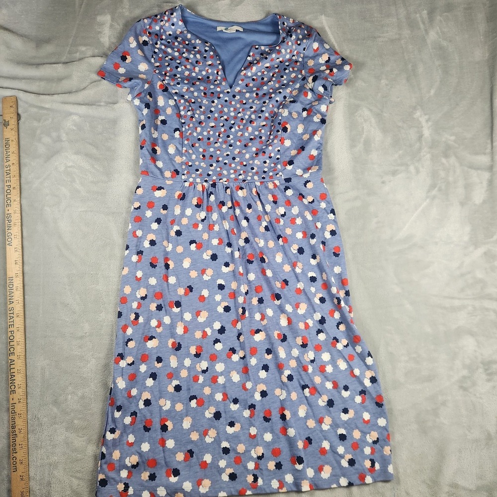 Boden Emory Jersey Sheath Midi Dress Womens Sz 6R Blue Polka Dot Cap Sleeves